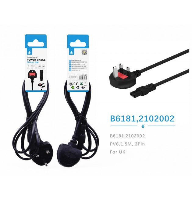 B6181 UK Charge Cable, 2 pin, 1.5M, Black