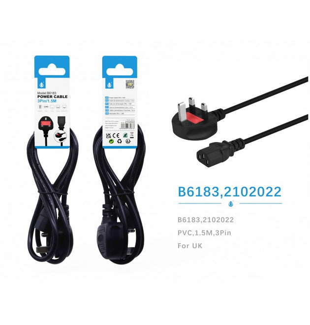 B6183 UK Charge Cable for Computers, 1.5M, Black