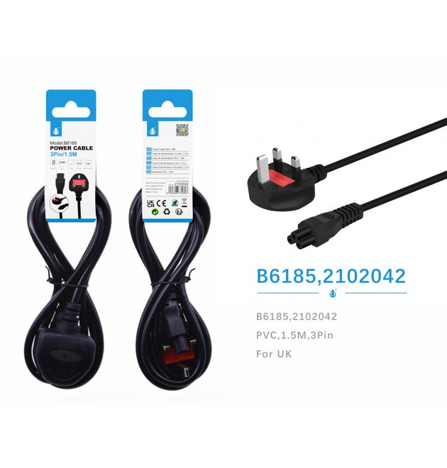 B6185 UK Charge Cable for Laptop, 1.5M, Black