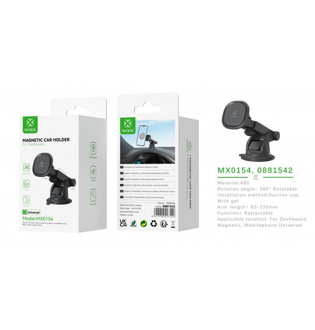 Woox MX0154 Dashboard and Windshield Mount Car phone Holder, with Magnetic 4N40 3200gs, Black