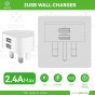 Woox MX0178 UK Dual USB 2.4A Wall Charger without cable, White