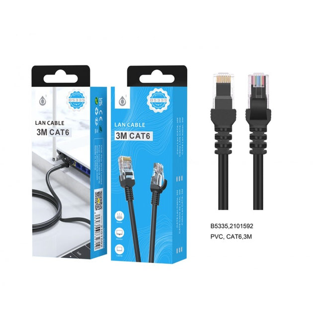 B5335 RJ45 Network LAN Cable, CAT6, 3M, Black