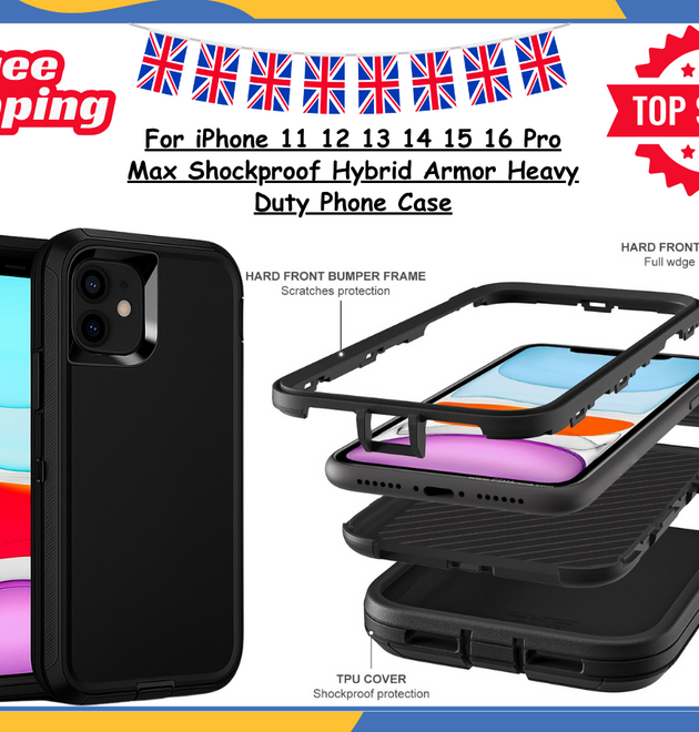 For iPhone 11 13 14 15 Pro Max Shockproof Hybrid Armor Heavy Duty Case Cover UK