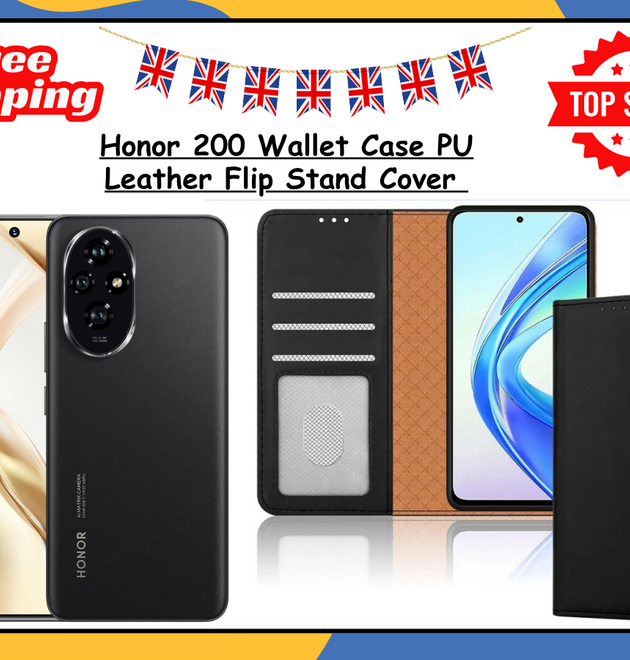 Honor 200 Leather Wallet Case Flip Magnetic Shockproof Stand Slim Phone Cover UK