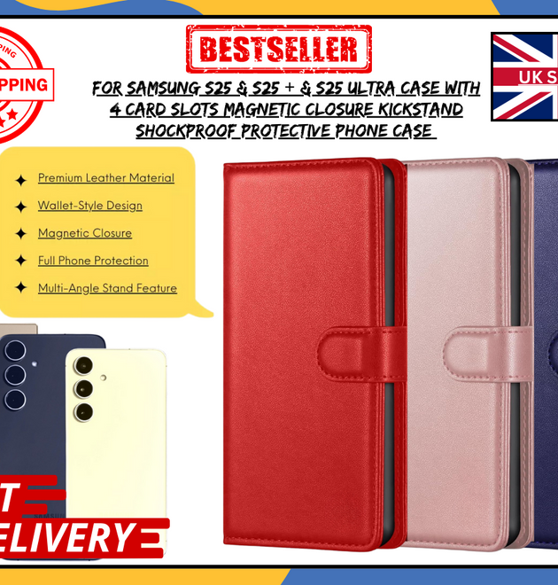 For Samsung Galaxy S25/S25+/S25 Ultra Leather Wallet Flip Case Cover Stand UK