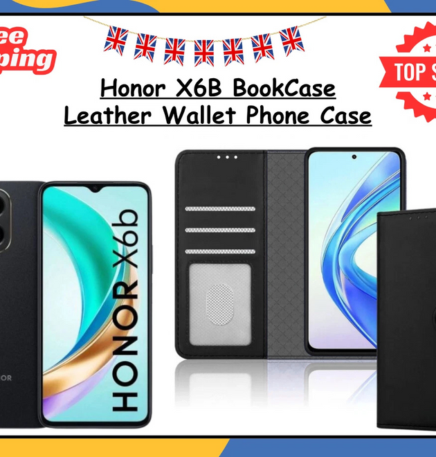 Honor X6B Wallet Case PU Leather Flip Stand Cover with Card Slots Magnetic Black