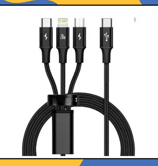 3 in 1 Fast Charging Cable USB-C PD Micro USB Charger Cord for Android Black UK