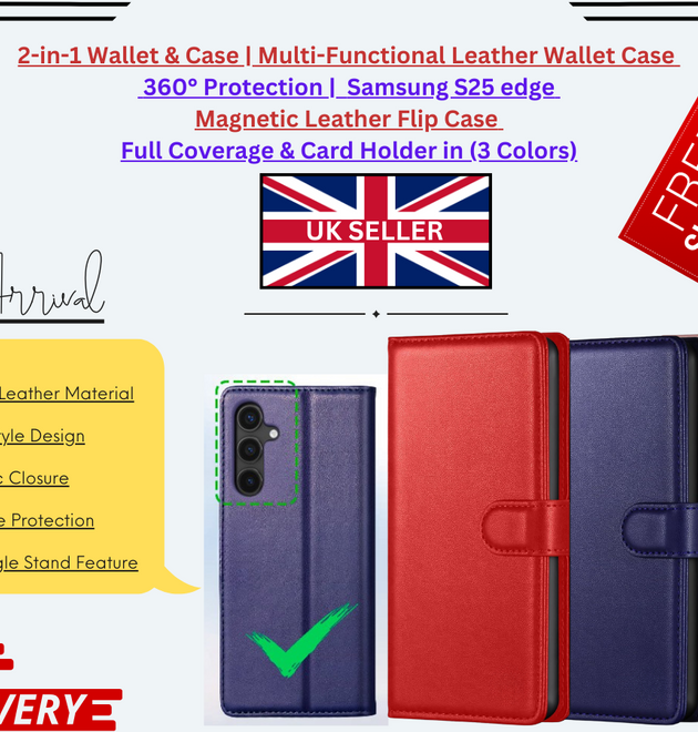 Samsung Galaxy S25 Edge Leather Wallet Case Magnetic Stand Flip Cover Shockproof