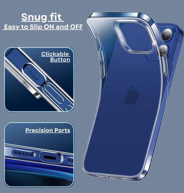 Silicone Clear Case for iPhone 16 15 14 Pro Max Plus 13 11 12 XR 7 8 Shockproof