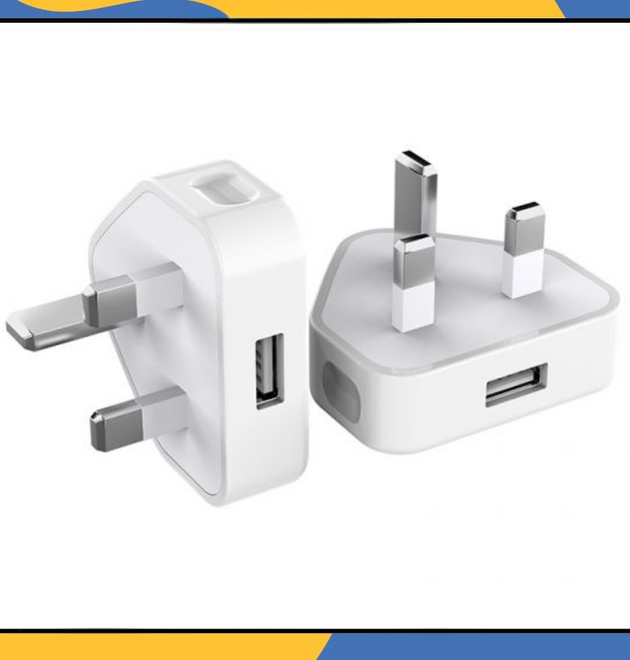 UK 3 Pin USB Wall Charger Plug Mains Fast Charging 1-Port Adapter for All Phones