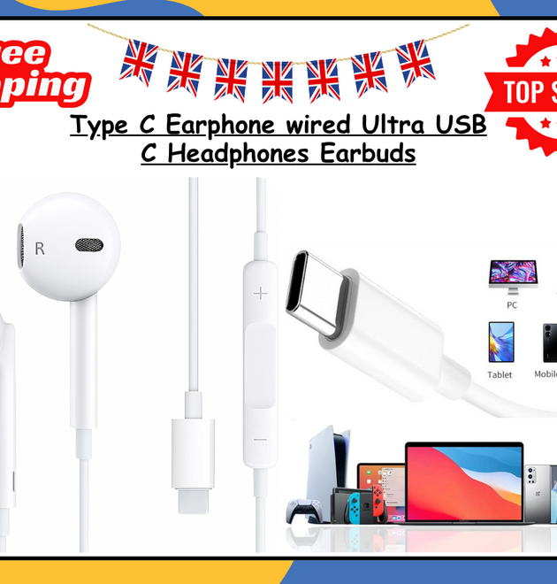 USB Type C Earphones Wired Earbuds Headphones with Mic for Android Samsung UK