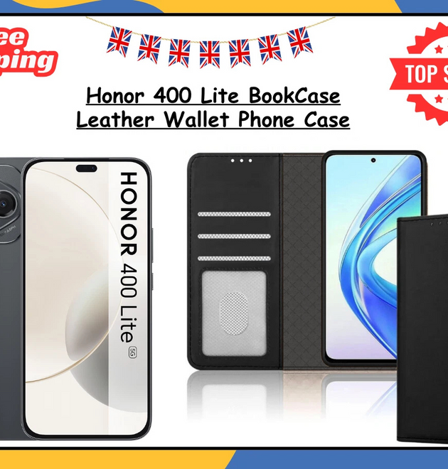 Honor 400 Lite 5G Leather Wallet Case Flip Stand  Phone Cover & Card Slots Black