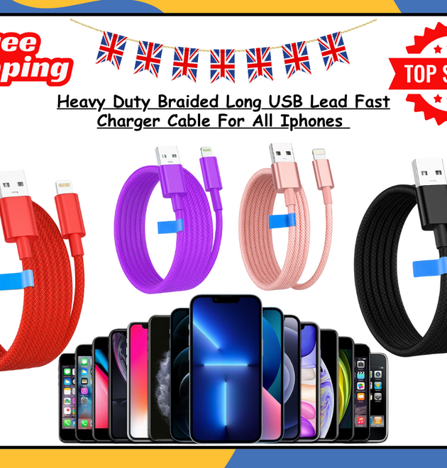 Heavy Duty Braided USB Fast Charger Cable for iPhone 14 13 12 11 X 8 7 1M 2M 3M