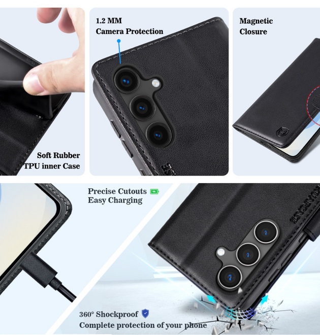 Samsung Galaxy S25 Edge Leather Wallet Case Magnetic Stand Flip Cover Shockproof