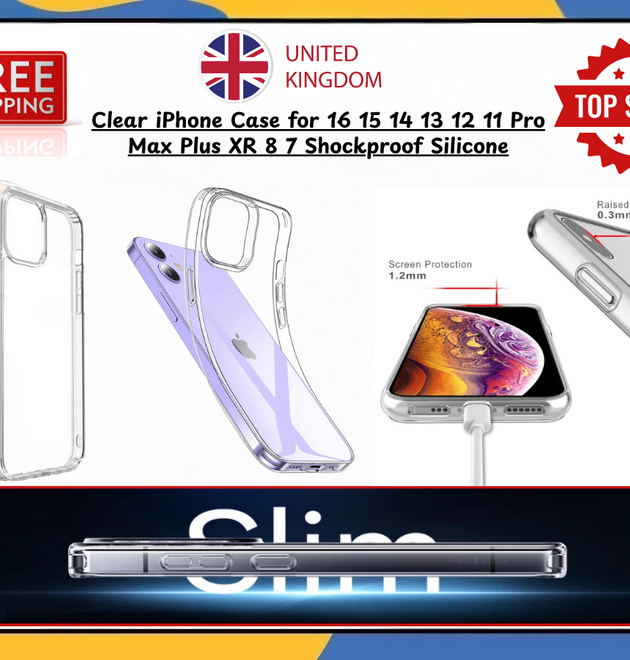 Clear Case iPhone for 16 15 14 13 12 11 Pro Max Plus XR 8 7 Silicone Shockproof