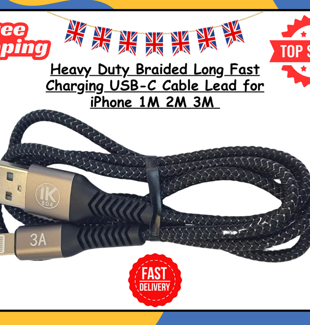 Heavy Duty Braided USB Fast Charger Cable for iPhone 14 13 12 11 X 8 7– 1M 2M 3M