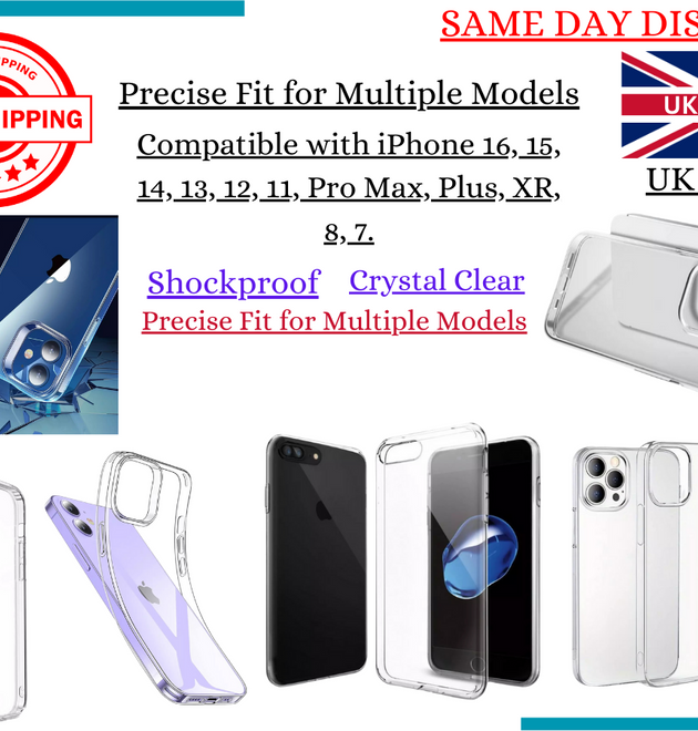 Silicone Clear Case for iPhone 16 15 14 Pro Max Plus 13 11 12 XR 7 8 Shockproof