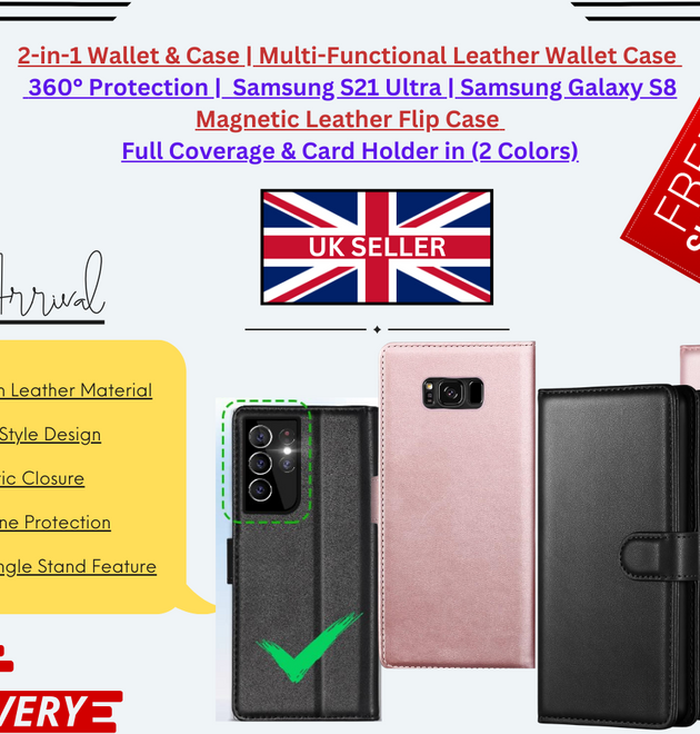 Samsung Galaxy S8 S21 Ultra Leather Wallet Magnetic Flip Case Cover Shockproof