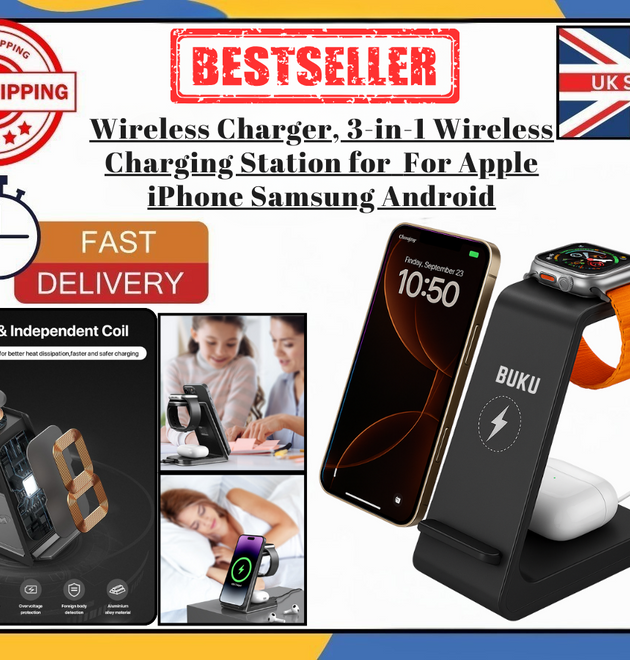 3in1-Wireless Charger Stand For Apple iPhone Samsung Android Fast Charging Dock