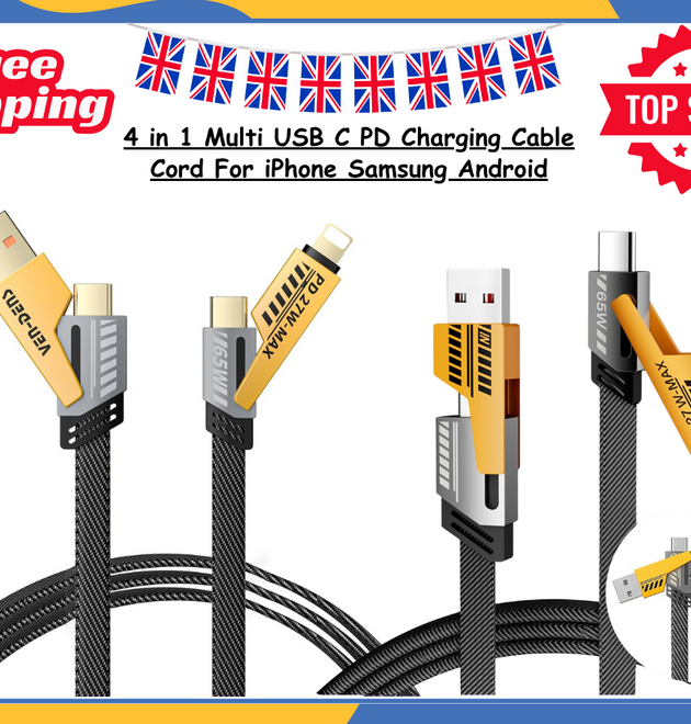 4 in 1 Multi USB PD Charger Charging Cable Cord For iPhone USB C Samsung Android