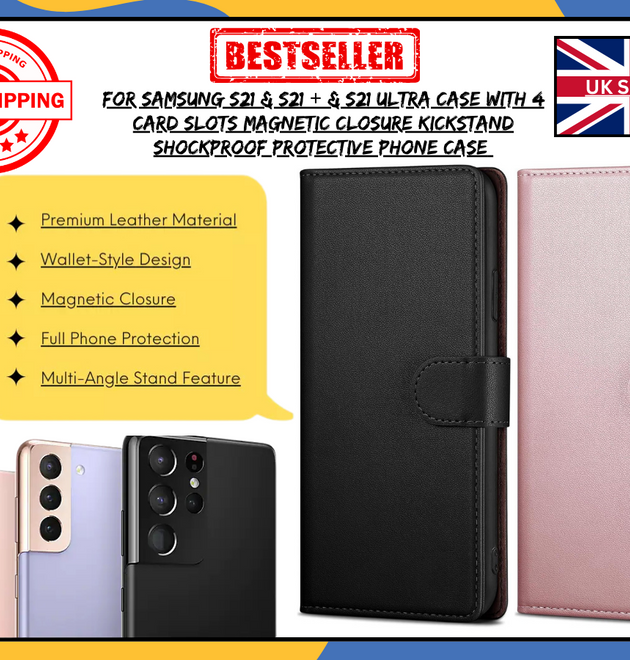 For Samsung Galaxy S21/S21+/S21 Ultra Leather Wallet Flip Case Phone Cover UK