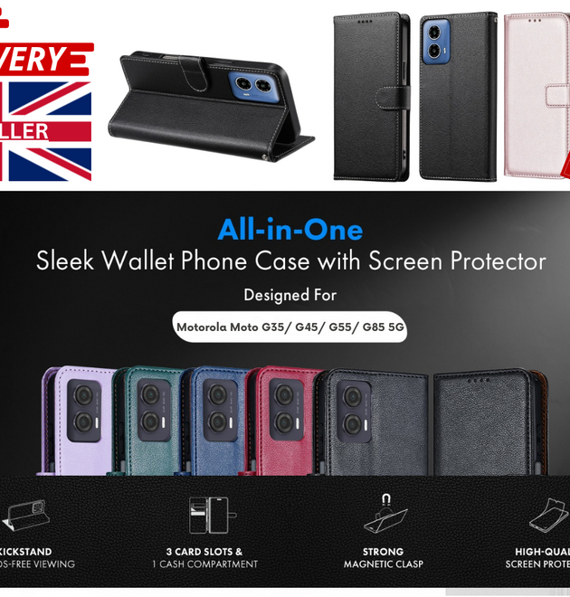 Motorola G35 G45 G55 G85 Folio Leather Gel Wallet Case Flip Cover with Card Slot