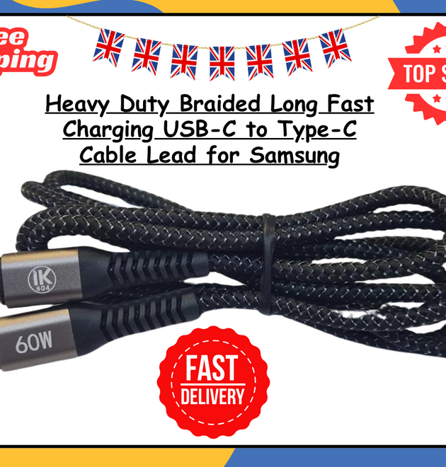 Heavy Duty Braided Type-C to Type C Cable Fast Charging Long Lead for Samsung UK