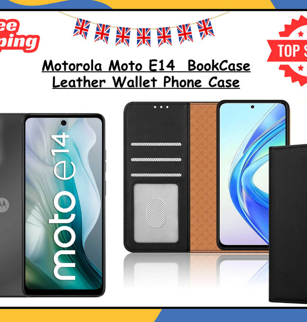 Motorola Moto E14 Wallet Case PU Leather Flip Stand Cover Card Slots Magnetic UK