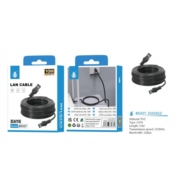 B5337 RJ45 Network LAN Cable, CAT6, 10M, Black