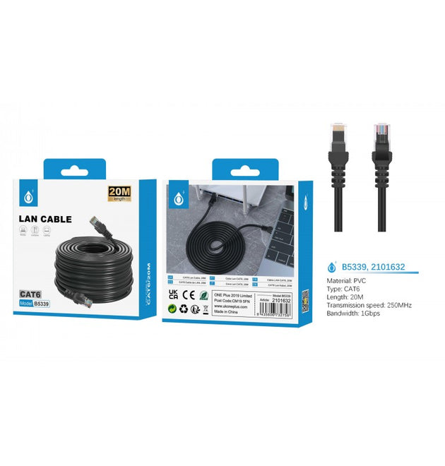 B5339 RJ45 Network LAN Cable, CAT6, 20M, Black