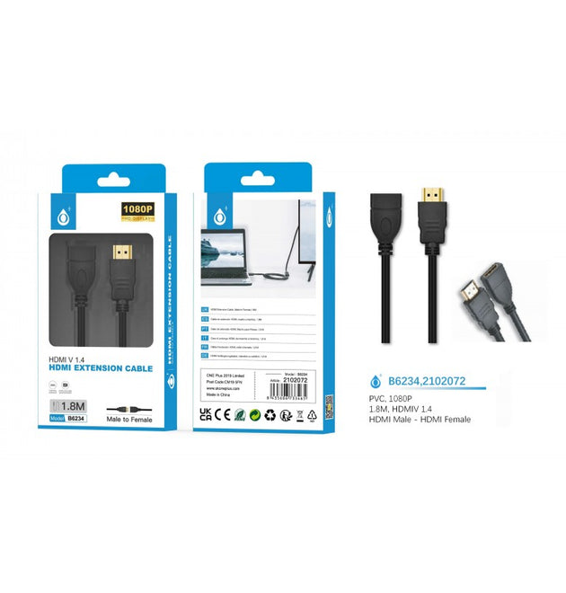 B6234 HDMI M/F Extension Cable, V1.4, 1080P, 1.8M, Black