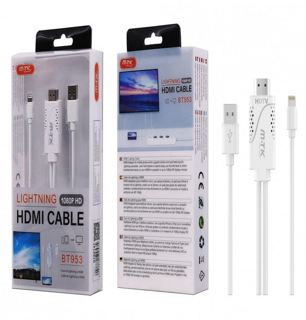 BT953 iPhone Lightening to HDMI Cable, for iPhone & iPad to TV, 1080P, White