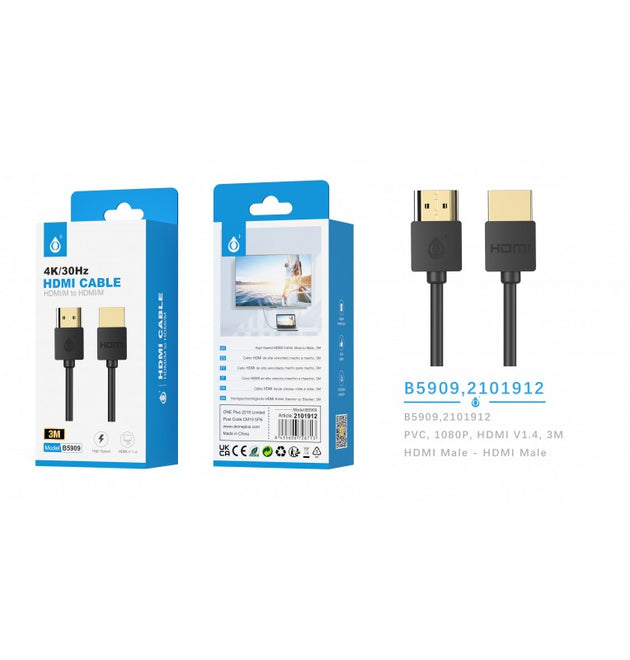 B5909 HDMI HDTV 4K Cable 1080P, 3M, Black